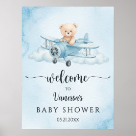 Niedliche Teddy Bear Pilot Baby Dusche Willkommen Poster