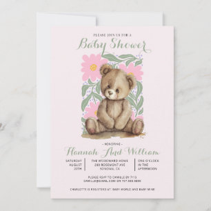 Niedliche Teddy Bear Pink Girl Babydusche Einladung
