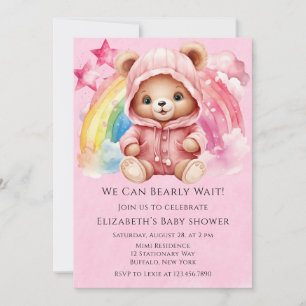 Niedliche Teddy Bear Rainbow Girl Baby Dusche Einladung