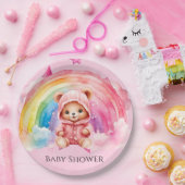 Niedliche Teddy Bear Rainbow Girl Baby Dusche Pappteller (Party)