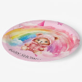Niedliche Teddy Bear Rainbow Girl Baby Dusche Pappteller (Schrägansicht)