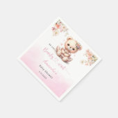 Niedliche Teddy Bear Rosa Blumenmädchen Babydusche Serviette (Ecke)