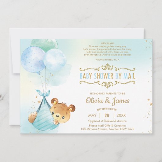 Niedliche Teddy Bear Virtual Baby Dusche von Mail Einladung (Vorderseite)