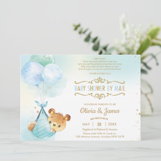 Niedliche Teddy Bear Virtual Baby Dusche von Mail  Einladung (Stehend Vorderseite)