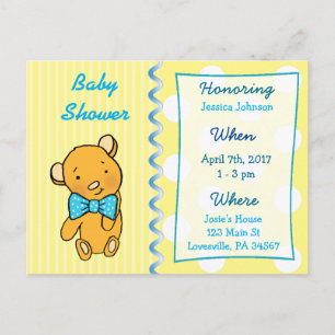 Niedliche Teddy Bear Yellow Baby Dusche Einladung