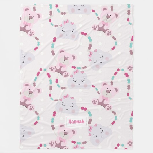 Niedliche Teddy Bears and Clouds Baby Girl Pattern Fleecedecke (Vorderseite)