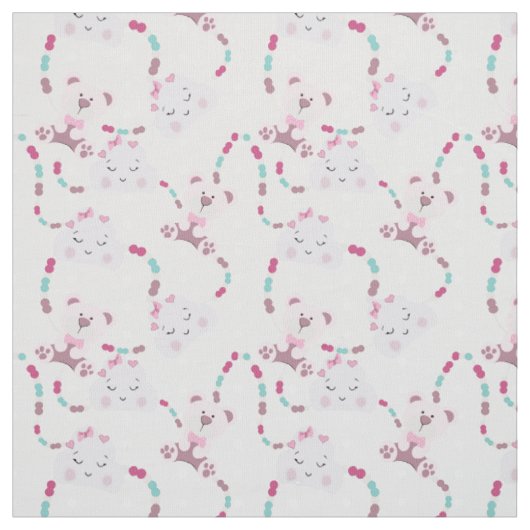 Niedliche Teddy Bears and Clouds Baby Girl Pattern Stoff (Muster)