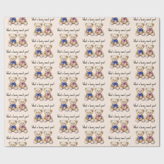 Niedliche Teddy Bears, Girl & Boy Twins Kinderdusc Geschenkpapier (Flach)