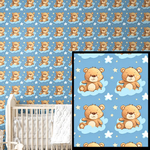 Niedliche Teddy Bears in Clouds Blue Tapete