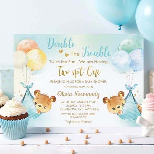 Niedliche Teddy Bears Twin Boys Twin Blue Baby Dus Einladung