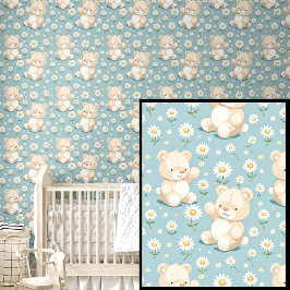 Niedliche Teddy Bears & White Blume auf Dark Aqua  Tapete