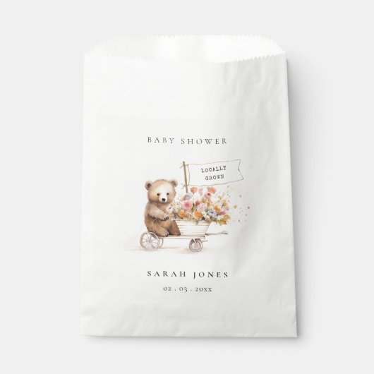 Niedliche Teddy Floral Cart Babydusche Geschenktütchen (Vorderseite)