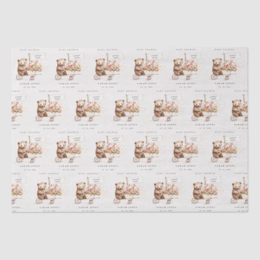 Niedliche Teddy Floral Cart Babydusche Seidenpapier (Vorderseite)