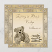 Niedliche Teddy Neutral bringen eine Bücherdusche Einladung (Vorne/Hinten)