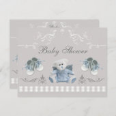 Niedliche Teddy-u. Schuh-Baby-Dusche Einladung (Vorne/Hinten)