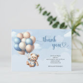 Niedliche Teddyballons in Aquarellblau und Braun Dankeskarte (Stehend Vorderseite)