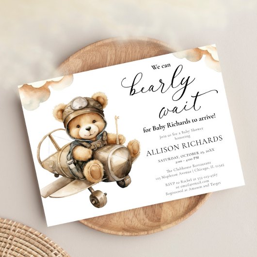 Niedliche Teddybär Babydusche Einladung