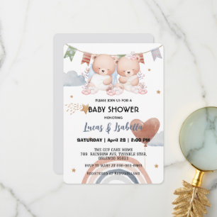 Niedliche Teddybär Ballon Babydusche als Dankeskarte