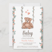 Niedliche Teddybär Blumendusche Einladung (Vorderseite)