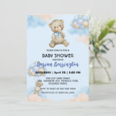 Niedliche Teddybär Gradientenballon Babydusche Einladung (Stehend Vorderseite)