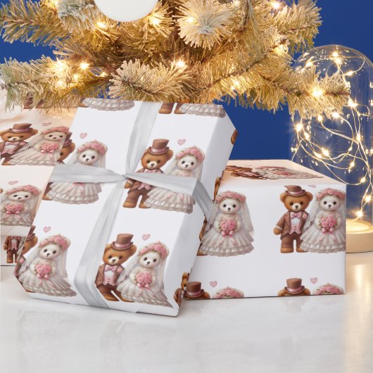Niedliche Teddybär-Hochzeit Geschenkpapier (Feiertage)
