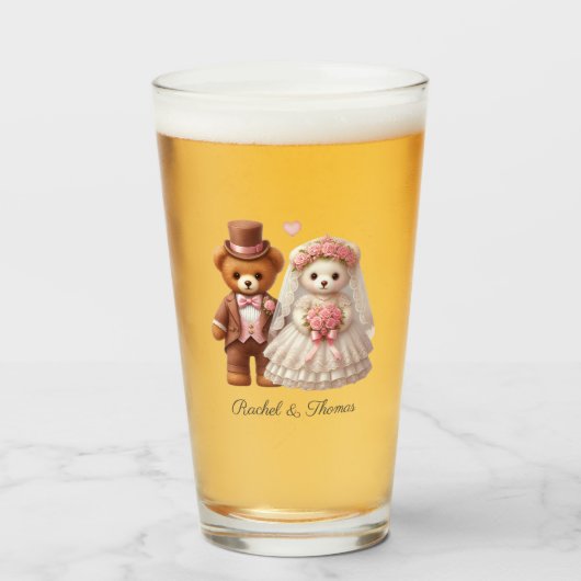 Niedliche Teddybär-Hochzeit Glas (Vorne (Gefüllt))