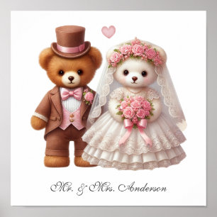 Niedliche Teddybär-Hochzeit Poster