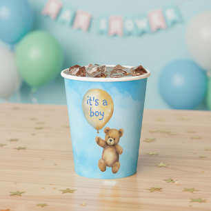 Niedliche Teddybär schwimmende Ballon Babydusche Pappbecher