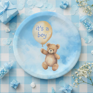Niedliche Teddybär schwimmende Ballon Babydusche Pappteller