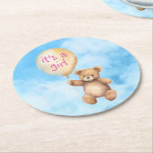 Niedliche Teddybär schwimmende Ballon Babydusche Runder Pappuntersetzer (Angewinkelt)