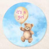 Niedliche Teddybär schwimmende Ballon Babydusche Runder Pappuntersetzer (Vorderseite)