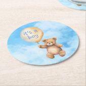 Niedliche Teddybär schwimmende Ballon Babydusche Runder Pappuntersetzer (Angewinkelt)