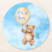 Niedliche Teddybär schwimmende Ballon Babydusche Runder Pappuntersetzer (Vorderseite)