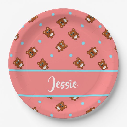 Niedliche Teddybären in Rosa Pappteller (Vorderseite)