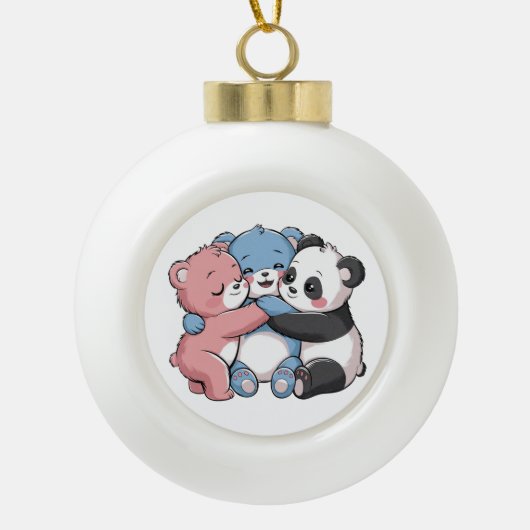 Niedliche Teddybären mit Panda Keramik Kugel-Ornament (Vorderseite)