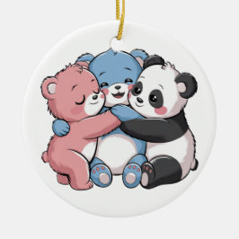 Niedliche Teddybären mit Panda Keramik Ornament