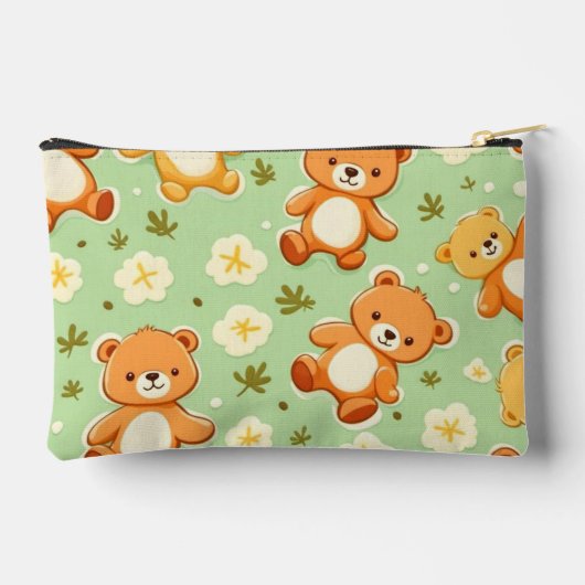 Niedliche Teddybären und Blätter grün Zubehörtasche (Rückseite)