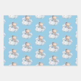 Niedliche Teddybären und Sterne Blau Geschenkpapier Set