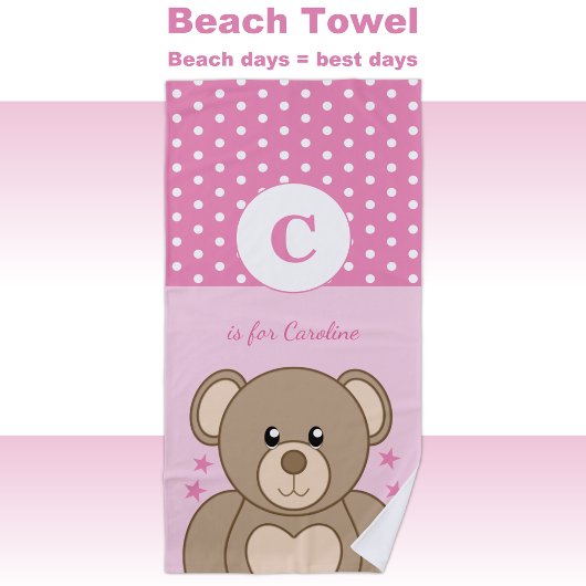 Niedliche Teddypolka-Sterne rosa und weiß Strandtuch