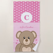 Niedliche Teddypolka-Sterne rosa und weiß Strandtuch (Vorderseite)
