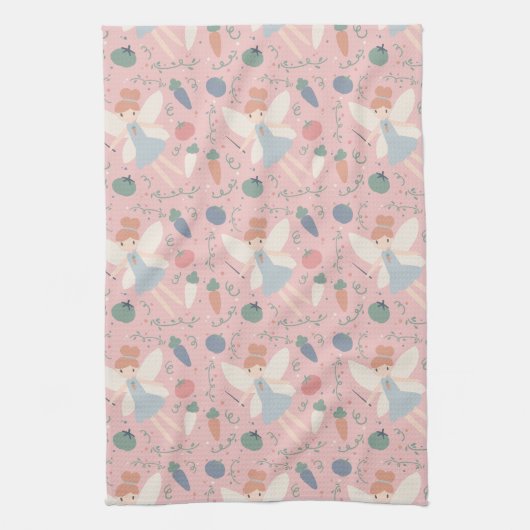 Niedliche Teigwaren Gemüse und Früchte Geschirrtuch (Vertikal)