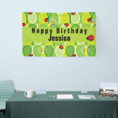 Niedliche Tennisschläger mit Ladvögeln Banner (Messeveranstaltung)