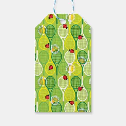 Niedliche Tennisschläger mit Ladvögeln Geschenkanhänger (Vorderseite)