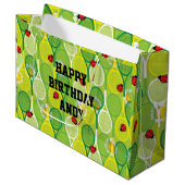 Niedliche Tennisschläger mit Ladyvögeln Große Geschenktüte (Vorderseite Schrägansicht)