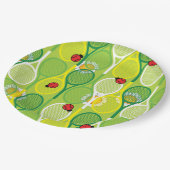 Niedliche Tennisschläger mit Ladyvögeln Pappteller (Schrägansicht)