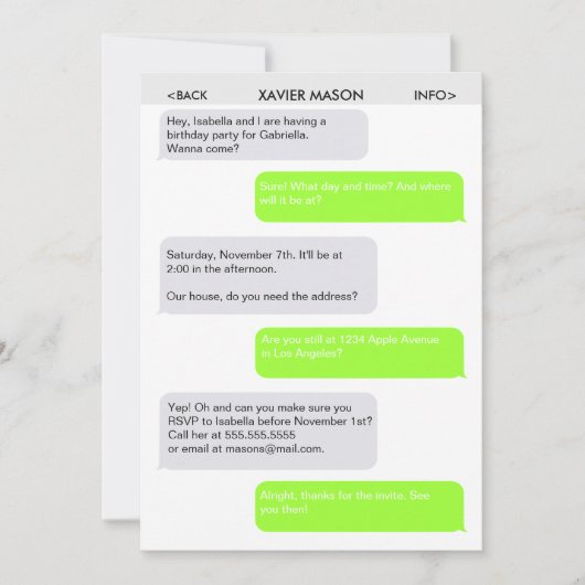 Niedliche Text-Mitteilungs-Party Einladung (Vorderseite)