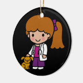 Niedliche Tierärztin mit Welpe Keramikornament (Links)