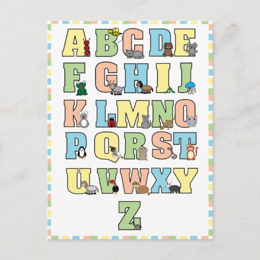 Niedliche Tiere Alphabet Letters Educational Postkarte (Vorderseite)