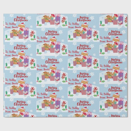 Niedliche Tiere aus dem Mouse-Schnee von Santa Add Geschenkpapier (Flach)