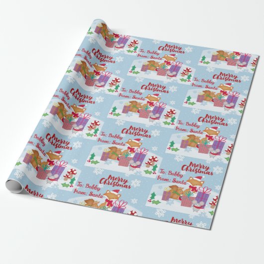 Niedliche Tiere aus dem Mouse-Schnee von Santa Add Geschenkpapier (Ungerollt)